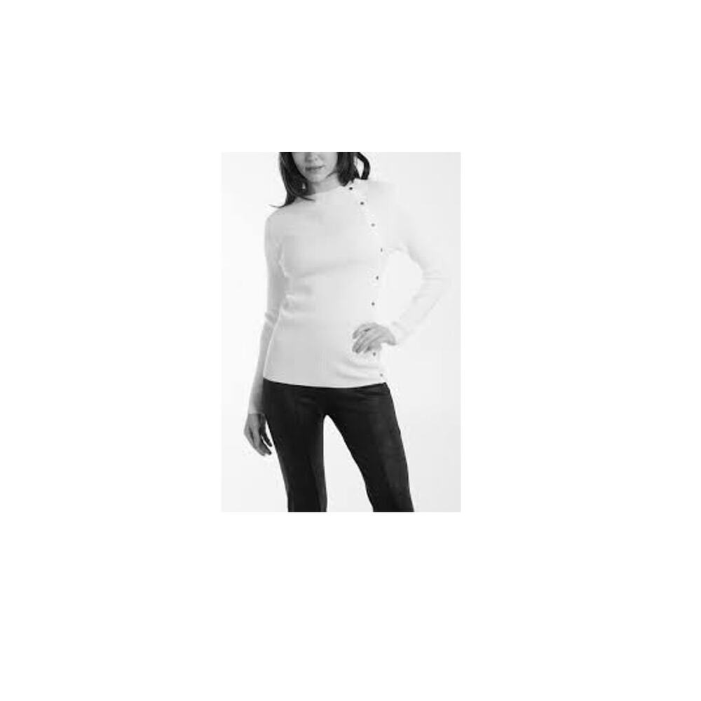 Bohme Cream Rib Knit Mock Neck Long Sleeve Top Women Sz S - Picture 8 of 8